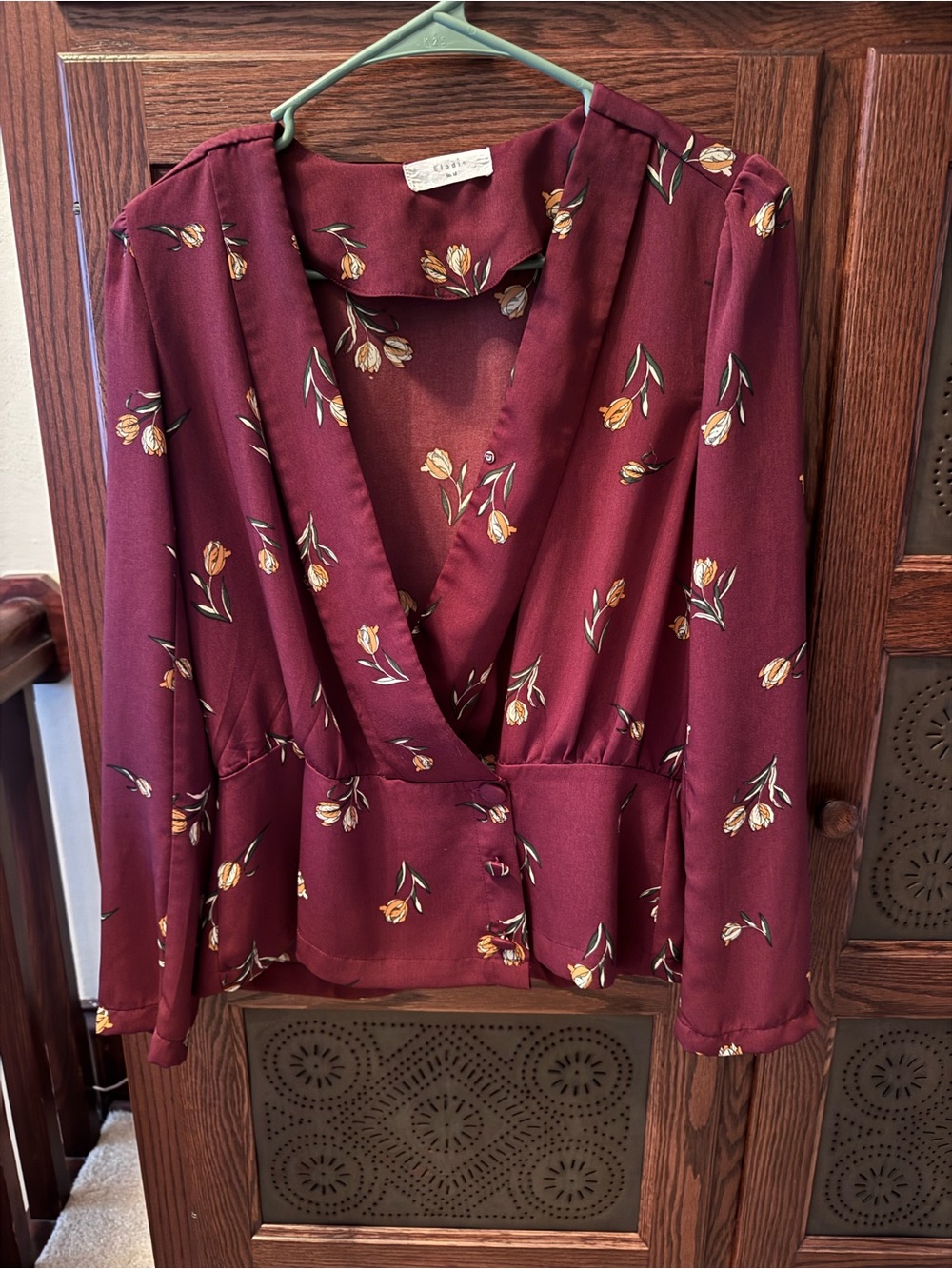 Elodie Burgundy Floral Wrap Blouse